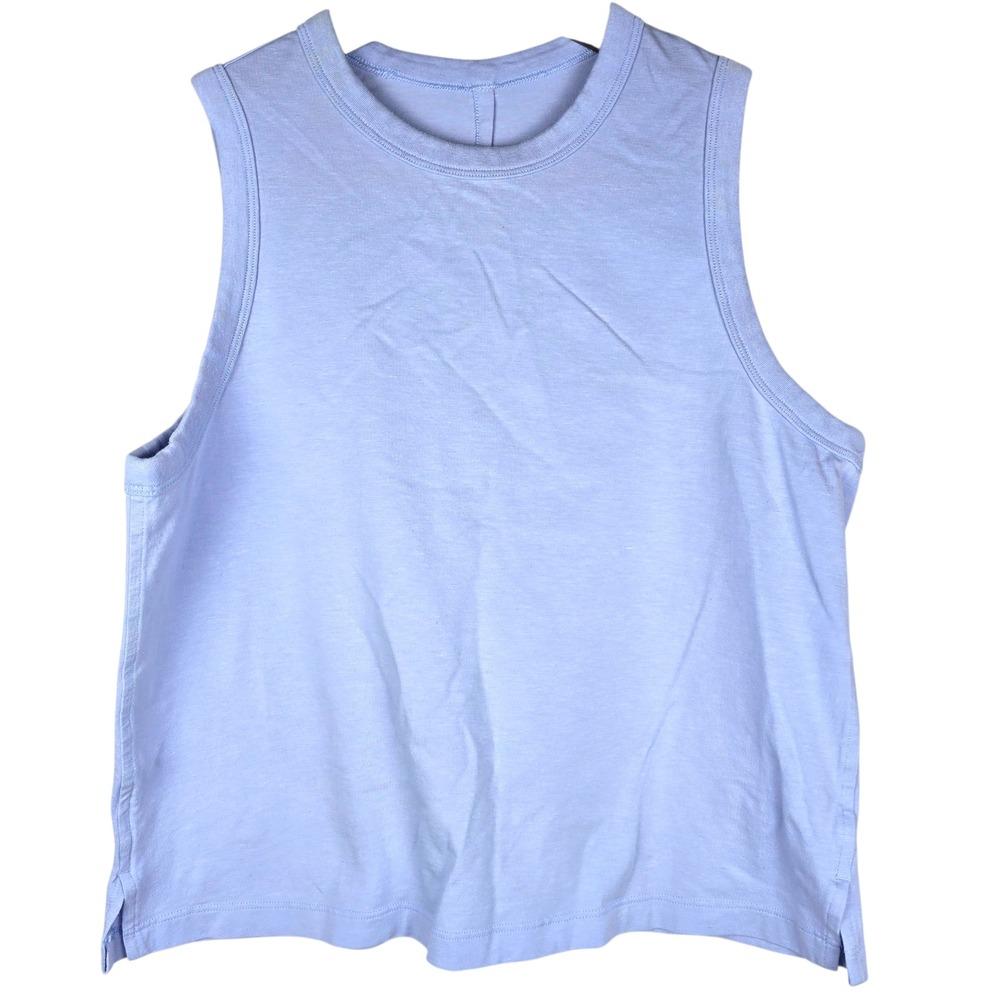 Lululemon Classic Fit Cotton Blend Cropped Tank Top Boxy Logo Blue Small 4 ? Gym